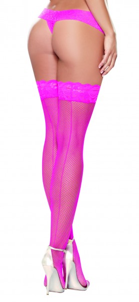 Thigh High Fishnet Hot Pink O/s